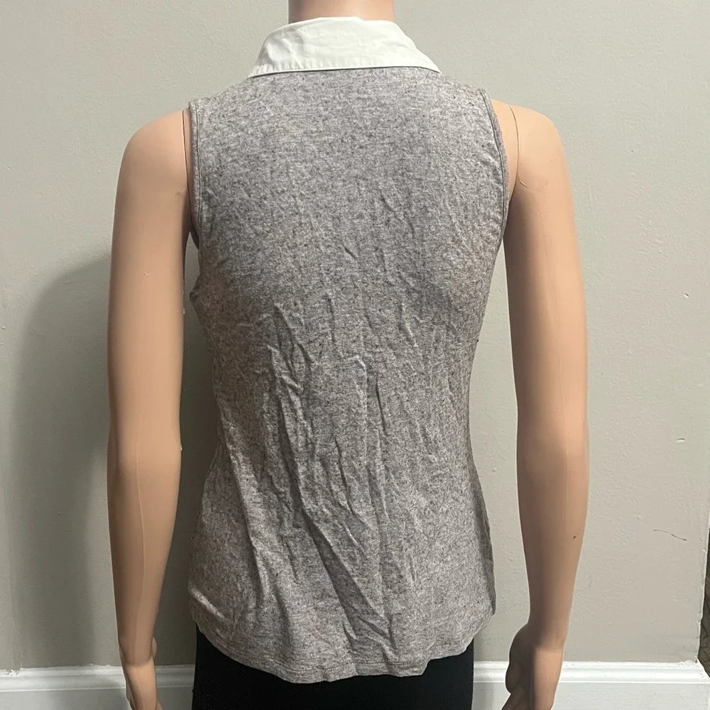 Anne Fontaine Sleeveless Collared Blouse Size 8 Size 40 Wool Blend Brown White - Picture 4 of 9